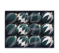 Advokingtap Lot de 12 boules de Noël - 8 cm de diamètre - Paillettes floquées - Couleurs assorties - Décoration de sapin de Noël (vert foncé)