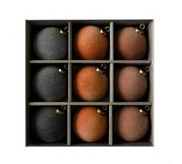 Advokingtap Lot de 25 boules de Noël avec texture en peluche floquée en blanc, marron, vert et gris, décoration à suspendre pour sapin de Noël et célébrations de vacances (C)