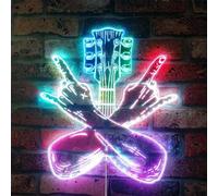 ADVPRO Guitar Rock n Roll Hand Rock Pop RGB Dynamic Glam Panneau LED - Forme découpée - Décoration 3D intelligente - Signalisation multicolore st06s44-fnd-i0025-c