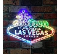 ADVPRO Panneau LED RVB glamour « Welcome To Fabulous Las Vegas » - Forme découpée à bord - Décoration 3D intelligente - Signalisation multicolore st06s43-fnd-i0304-c