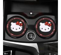 AdwOa 2Pcs Costume de Porte-gobelet de Voiture sous-Verres, Accessoires intérieurs de Voiture de 2,75 Pouces, Hello Kitty Bling Holder Insert Durable Tapis en Silicone antidérapant pour,Red Diamond