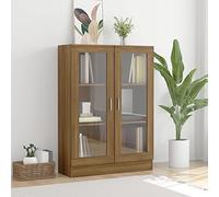 ADWOA Armoire à vitrine Chêne Marron 82,5x30,5x115cmBois d'ingénierie,Armoire à Vitrine,Vitrine Salon,Armoire à Vitrine Bibliothèque,Meuble de Rangement