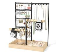 ADWOLT Présentoir à bijoux,tour de bijoux à 4 étages,support pour bagues,colliers,présentoir avec support pour boucles d'oreilles et trous,colliers à suspendre,arbre(noir)