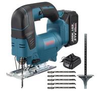 ADWOLT Scie sauteuse sans fil, scie sauteuse pendulaire sans fil (moteur 21 V sans balais, réglage de l'angle 45 max profondeur de coupe 75 mm, 3 vitesses 0-2900 tr/min, lame de scie*5, 1 batterie 3,0
