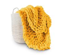 Adyrescia Couverture Plaid en Tricot épais, 100% tricotée à la Main avec du Fil Chenille Jumbo, 76,2 x 101,6 cm, Jaune récolte