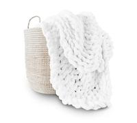 Adyrescia Jeté de lit en Grosse Maille | 100% tricoté à la Main avec Fil Chenille Jumbo (101,6 x 127 cm, Blanc Vif)