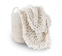 Adyrescia Jeté de lit en Grosse Maille | 100% tricoté à la Main avec Fil Chenille Jumbo (76,2 x 101,6 cm, Blanc crème)