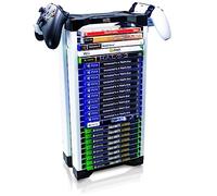 ADZ Support de jeu - Stockage de 23 disques de jeu ou Blu-ray - Tour de rangement empilable pour PS4, PS5, Xbox Series X, Switch Games et Blu-Ray Disques. Comprend 2 supports pour casque ou manettes