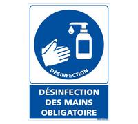 Adzif.biz® - Adhésif Désinfection des Mains Obligatoire - Gestes Barrières Covid19 - Coronavirus - Prévention Sanitaire - Dimensions 150 x 210 mm - Anti-UV