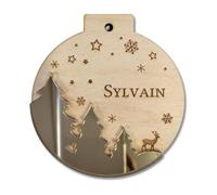 Adzif.biz Le sticker de decoration - Boule de noël en Bois et Miroir Or Personnalisable. Boule de noël Bois et Miroir à Personnaliser