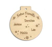 Adzif.biz Le sticker de decoration - Boule de Noël Famille Personnalisable en Bois - décoration avec prénoms