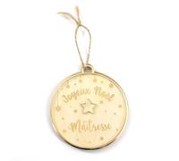 Adzif.biz Le sticker de decoration - Boule Joyeux NOËL MAITRESSE - Cadeau DE NOËL MAITRESSE, Nounou, Atsem, MAÎTRE en Bois PERSONNALISÉ.