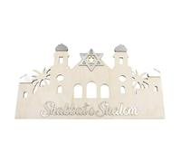 Adzif.biz Le sticker de decoration - Centre de Table Judaïque. Décoration pour fêtes juives. Centre de Table Shabbat Shalom. L'Chaim. Synagogue sur Pied. Verre Acrylique Or, Agent, Blanc, Noir, Bois.
