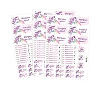 Adzif.biz Le sticker de decoration Étiquettes Ecole Prénom Personnalisables kit 120 étiquettes prénom, étiquettes stylos, étiquettes cahiers, gourde Licorne