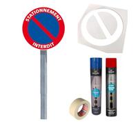 Adzif.biz Le sticker de decoration - Kit Panneau et Pochoir Stationnement Interdit. Kit Signalisation Panneau Pochoir. Marquage au sol. Panneau Stationnement Interdit. Poteau Galvanisé + Peinture.