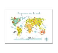 Adzif.biz Le sticker de decoration - Le sticker de decoration Poster Papier Ma Première Carte Garçon - Dimensions 40 x 50 cm - Papier Brillant Non Adhésif