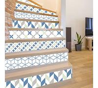 Adzif.biz Le sticker de decoration - Lot contremarches à coller MUSTSWEET bleu, vert, blanc, gris. 4 contremarches escalier 1m. Autocollants pour escalier- Lot de 4 Stickers (1m x 15 cm)