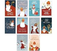 Adzif.biz Le sticker de decoration - Lot De 10 Cartes De Saint Nicolas - Illustration Traditionnelle - Format 10x15cm - Papier Satiné 250g - Cartes Pour Enfants