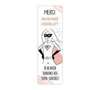 Adzif.biz Le sticker de decoration Marque Page Personnalisé Merci Maîtresse PVC 5,5 x 17,3 cm. Cadeau Maîtresse d'École Original + Pochette Transparente