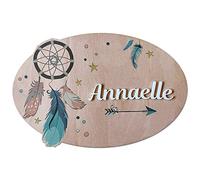 Adzif.biz Le sticker de decoration - Plaque de Porte Attrape Rêves - Plaque Chambre Enfant - Plaque Bois Personnalisable avec Prénom - Lot de 2 Pieds en Bois + Renfort, Plexi Blanc