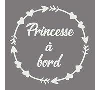 Adzif.biz Le sticker de decoration - Sticker Bébé à Bord Format Rond - Princesse à Bord- Dimensions 15 x 15 cm - Couleur Blanc - Aspect Mat - Protection Anti UV