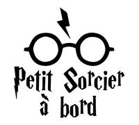 Adzif.biz Le sticker de decoration - Sticker Bébé à Bord Petit Sorcier - 150 x 150 mm (15 x 15 cm) - Noir brillant - Vinyle adhésif