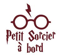 Adzif.biz Le sticker de decoration - Sticker Bébé à Bord Petit Sorcier - 150 x 150 mm (15 x 15 cm) - Rouge Pourpre brillant - Vinyle adhésif