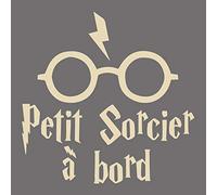Adzif.biz Le sticker de decoration - Sticker Bébé à Bord - Petit Sorcier à Bord - Dimensions 15 x 15 cm - Couleur Beige - Aspect Brillant - Protection Anti UV