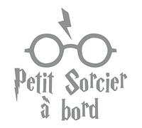Adzif.biz Le sticker de decoration - Sticker Bébé à Bord - Petit Sorcier à Bord - Dimensions 15 x 15 cm - Couleur Gris Moyen - Aspect Mat - Protection Anti UV