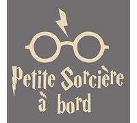 Adzif.biz Le sticker de decoration - Sticker Bébé à Bord - Petite Sorcière à Bord - Dimensions 16,3 x 15,4 cm - Couleur Beige - Aspect Brillant - Protection Anti UV
