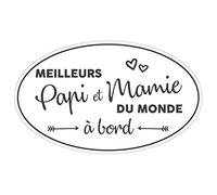 Adzif.biz Le sticker de decoration - Sticker Meilleurs Papi & Mamie à Bord - 150 x 90 mm (15 x 9 cm) - Blanc - Vinyle adhésif