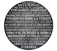 Adzif.biz Le sticker de decoration - Sticker Rond - Les Règles De La Maison Version Ardoise - Rond de 60 Cm - Adhésif Permanent