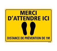 Adzif.biz® - Signalisation de Sol Coronavirus - Bandes de Marquage au Sol Covid19 - Attendre Ici - Distance de Prévention 1m - 420 X 300 mm - Adhésif avec Colle Forte - Jaune
