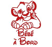Adzif.biz - Sticker Bébé à Bord Simba - Rouge mat - Vinyle adhésif - 190 x | Vinyle adhésif, 190 x 130 mm - 0,1 mm, Rouge, décoration ou marquage sur surface lisse