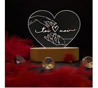 ADZIF.BIZ Veilleuse Cœur Saint Valentin, Lampe Led cœur romantique, veilleuse cadeau couple - Bois/Verre acrylique