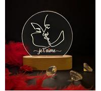 ADZIF.BIZ Veilleuse Saint Valentin - Lampe Led Je t'aime- Veilleuse cadeau couple - Bois/Verre acrylique