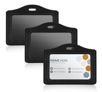 Aeaocvo Lot de 3 porte-badges horizontaux noirs en cuir synthétique - Porte-carte d'identité - Porte-carte d'identité - Porte-carte d'identité - Porte-badge - Pour carte d'identité, carte de travail,