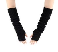 Aeaocvo Manchettes noires pour femmes et filles, mitaines tricotées, mitaines d'hiver, manches chaudes, gants extensibles avec trou de pouce, noir, 50cm/19.6in