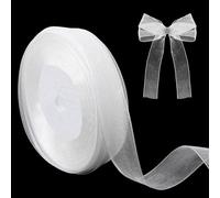 Aeaocvo Ruban en mousseline de soie blanche de 20 mm de large - 45 m de long - Ruban transparent en organza pour Noël, mariage, cadeau de fête, anniversaire, décoration de cadeau