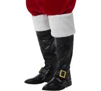 Smiffy's Couvre-bottes Père Noël Deluxe, noir, hauts fourrure – Halloween/Carnaval