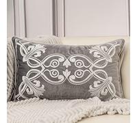 Aeckself Housse de coussin florale européenne rectangulaire et décorative, brodée en velours pour canapé, lit, salon, 30,5 x 51 cm, gris et blanc