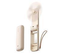 Aecooly Mini Ventilateur Portable avec Miroir,Petit Ventilateur à Main USB Rechargeable [24H d'Autonomie],Pliable et Puissant pour Voyage,Été,Cadeau Femme et Fille-Beige
