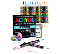 AEDAGA 12 Feutre Acrylique avec App, 24 Couleurs Acrylic Paint Marker | Liquide Direct | Double Pointe Pinceau | Séchage Rapide | Non toxique | Feutre Coloriage Adulte pour Bois, Œufs, Verre