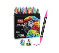 AEDAGA 120 Couleurs Feutre Acrylique, 60 Stylos Marqueur Peinture Acrylique À Double Pointe Pinceau Pour Enfants Et Adultes, Acrylic Marker Pour Pierres, Œufs, Bois, Toile, Plastique, Verre