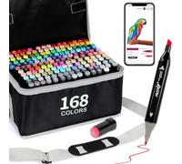 AEDAGA 168+2 Couleurs Feutre a Alcool avec App, Marqueurs à Doubles Pointes | Biseautée + Fine | Non Toxique | Séchage Rapide | Mélangeable | Twinmarkers Coloriage Adulte pour Peinture, Croquis, Dessin