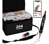 AEDAGA 204 Couleurs Feutre a Alcool avec App Gratuite, Marqueur Double Pointe (Biseautée + Fine), Feutre Alcool pour Artistes, Twinmarkers pour Peinture, Coloriage, Esquisse, Dessin