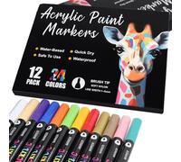 AEDAGA 24 Couleurs Feutre Acrylique, 12 Stylos Marqueur Peinture Acrylique À Double Pointe Pinceau Pour Enfants Et Adultes, Acrylic Marker Pour Pierres, Œufs, Bois, Toile, Plastique, Verre