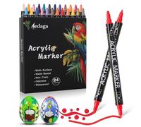 AEDAGA 24 Couleurs Feutre Acrylique, Marqueur Acrylique Double Pointe (Fine & Ronde), Acrylic Marker pour Enfants et Adultes, Feutres Coloriage Adulte pour Verre, Pierre, Bois, Toile, Papier, Œufs