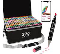 AEDAGA 320 Couleurs Feutre a Alcool avec App, Marqueurs à Doubles Pointes | Biseautée + Fine | Non Toxique | Séchage Rapide | Mélangeable | Twinmarkers Coloriage Adulte pour Peinture, Croquis, Dessin
