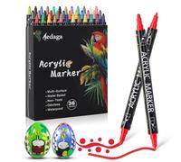 AEDAGA 36 Couleurs Feutre Acrylique, Marqueur Acrylique Double Pointe (Fine & Ronde), Acrylic Marker pour Enfants et Adultes, Feutres Coloriage Adulte pour Verre, Pierre, Bois, Toile, Papier, Œufs